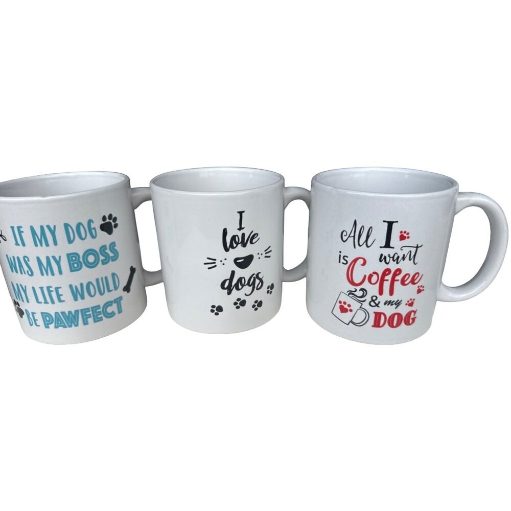 Greenbrier International, Inc. Set of 3 Ceramic Dog Themed Coffee Mugs 4" Tall